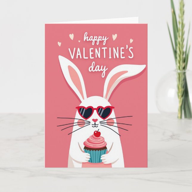 Valentines Bunny Hearts Cupcake Card Kort (Framsida)