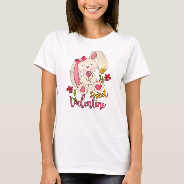 Valentines Bunny T Shirt (Framsida)