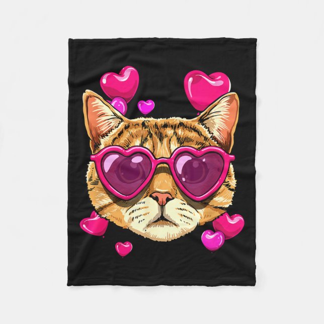 Valentines Ca Kitten Wearing Sungl Heart Cat Lover Fleecefilt (Framsidan)