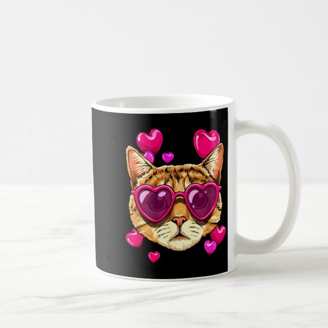 Valentines Ca Kitten Wearing Sungl Heart Cat Lover Kaffemugg (Höger)
