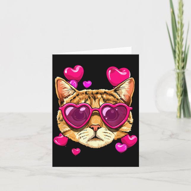 Valentines Ca Kitten Wearing Sungl Heart Cat Lover Kort (Framsida)