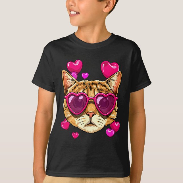 Valentines Ca Kitten Wearing Sungl Heart Cat Lover T Shirt (Framsida)