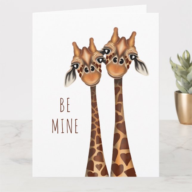 Valentines Card - "be Mine Loving Giraffes" Kort (Liten växt)