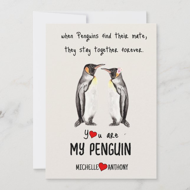 Valentines Card Penguin Personlig Romantic Julkort (Framsida)