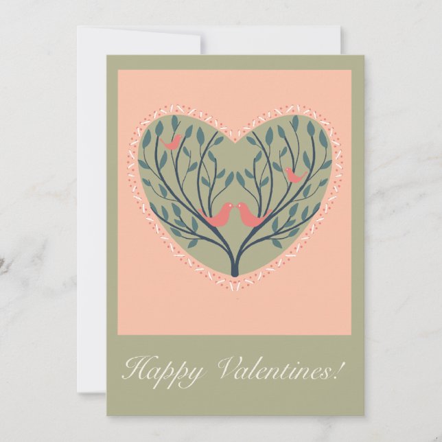 Valentines card with birds and tree design julkort (Framsida)
