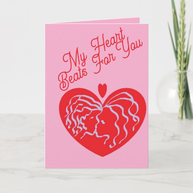 Valentine's Cards : Heart beats for You . Helgkort (Framsida)