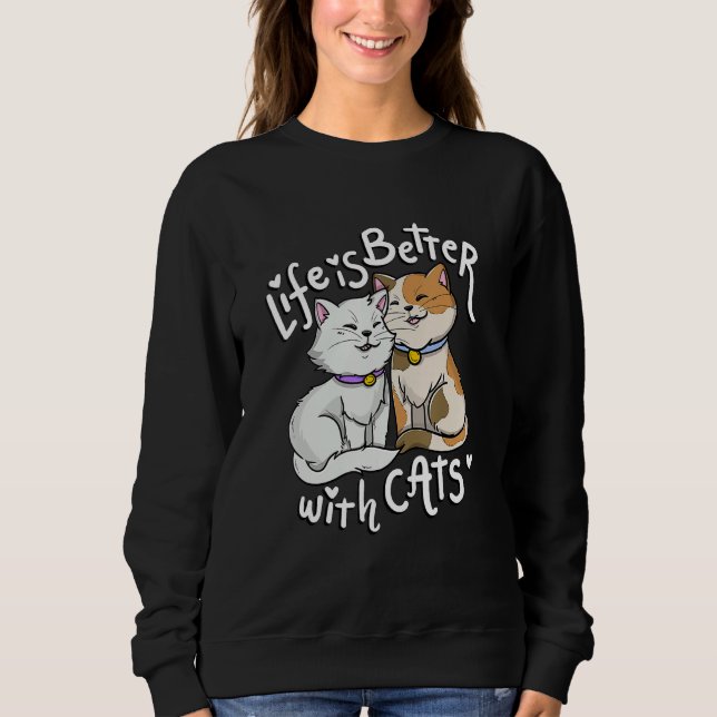 Valentine's Cat Lover Life Is Better With Cats Mot T Shirt (Framsida)