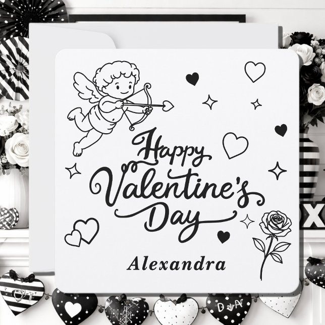 Valentines  Cherub & Romantic Doodle Personalized  Julkort (Skapare uppladdad)