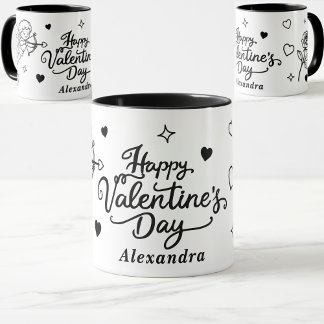 Valentines  Cherub & Romantic Doodle Personalized Mugg