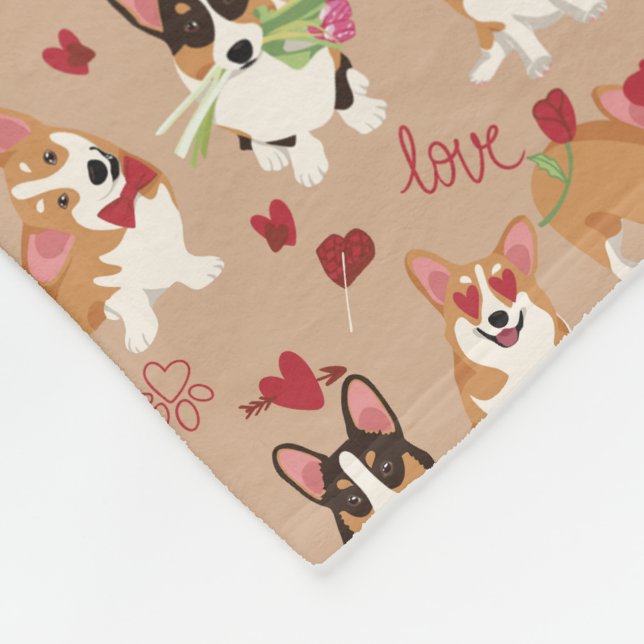 Valentines Corgi Kärleksmönster Mysig Flanellfilt Fleecefilt (Hörn)