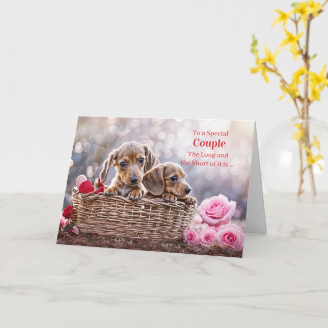 Valentines Couple of You Cute Pair of Dachshund  Kort (Gul blomma)