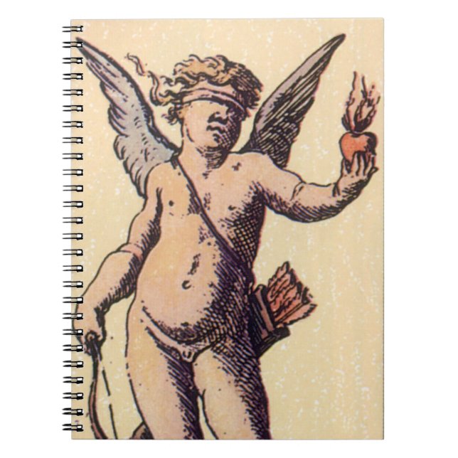 Valentines Cupid med förblindande ögonbindel, Vint Anteckningsbok Med Spiral (Framsidan)