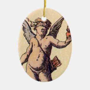 Valentines Cupid med förblindande ögonbindel, Vint Julgransprydnad Keramik