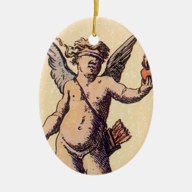 Valentines Cupid med förblindande ögonbindel, Vint Julgransprydnad Keramik (Framsidan)