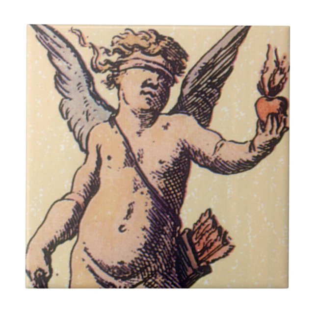 Valentines Cupid med förblindande ögonbindel, Vint Kakelplatta (Framsidan)