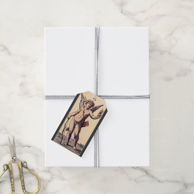 Valentines Cupid med förblindande ögonbindel, Vint Presentetikett (Med Snöre)