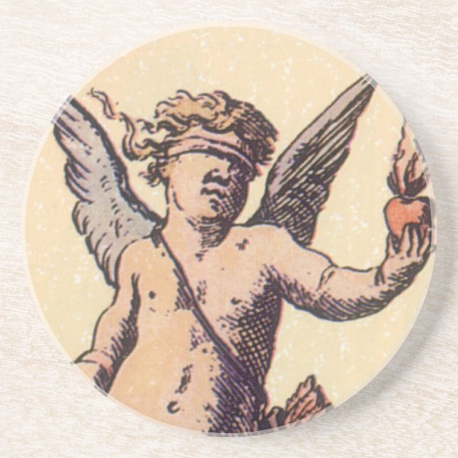Valentines Cupid med förblindande ögonbindel, Vint Underlägg Sandsten (Framsidan)