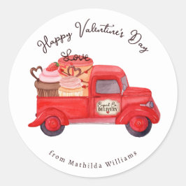 Valentines Cupid's Delivery Red Lastbil Runt Klistermärke