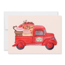 Valentines Cupid's Delivery Red Watercolor Lastbil