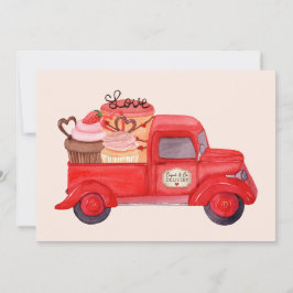 Valentines Cupid's Delivery Red Watercolor Lastbil Julkort