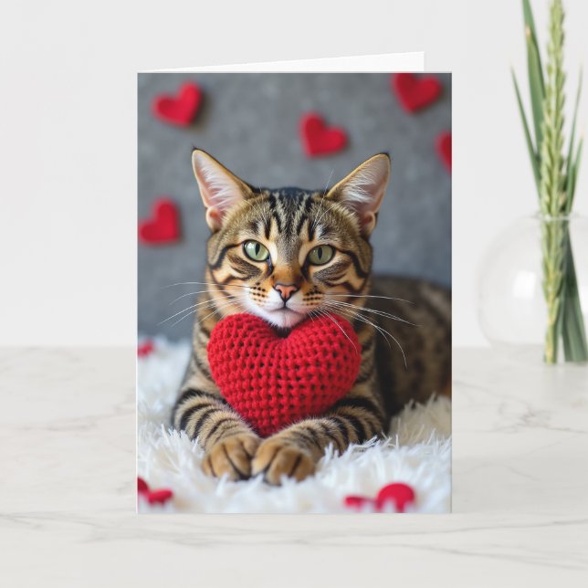 Valentines Cute Cat Heart Card Kort (Framsida)