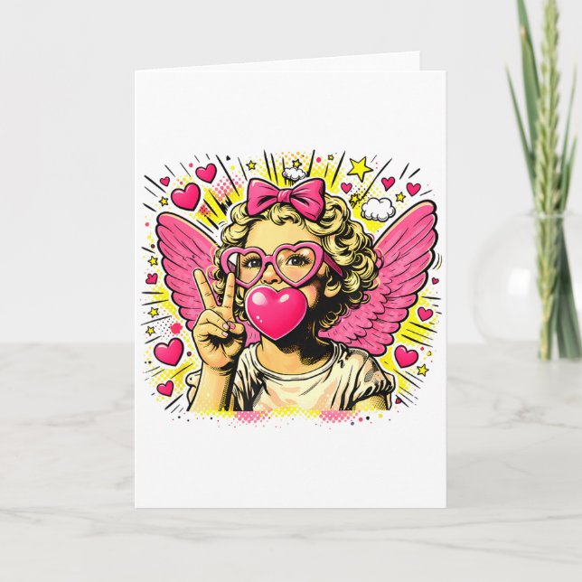 Valentines Cute Cupid Heart Angel Love Holiday Com Kort (Framsida)
