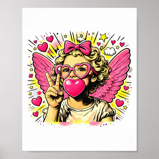 Valentines Cute Cupid Heart Angel Love Holiday Com Poster (Framsidan)