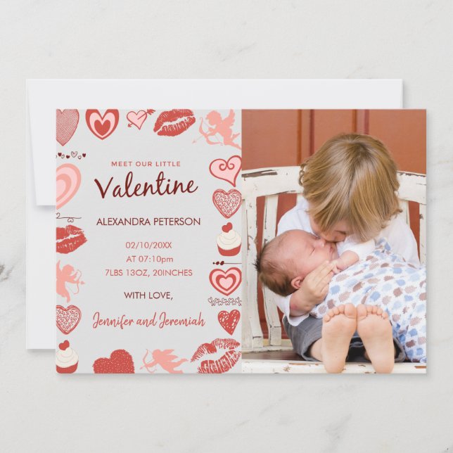 Valentines dag bebis tillkännagivande grå cupid meddelande (Framsida)