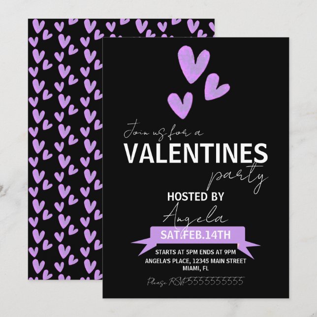 Valentines Dag Fest Event Vattenfärg Hjarta Inbjudningar (Fram/baksida)