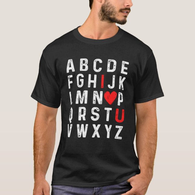 Valentines Day Alphabet ABC I Love You Red Heart T Shirt (Framsida)