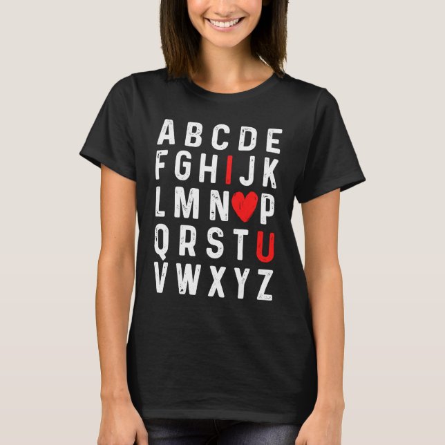 Valentines Day Alphabet ABC I Love You Red Heart T Shirt (Framsida)