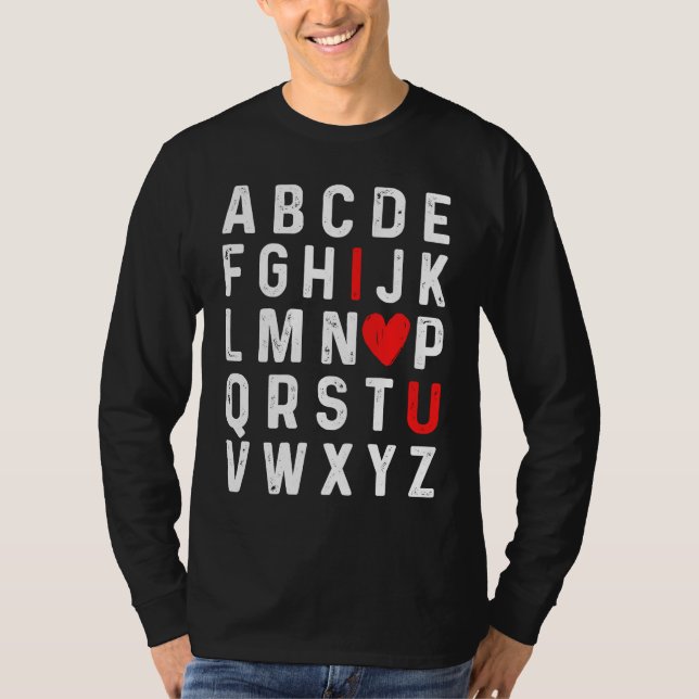 Valentines Day Alphabet ABC I Love You Red Heart T Shirt (Framsida)