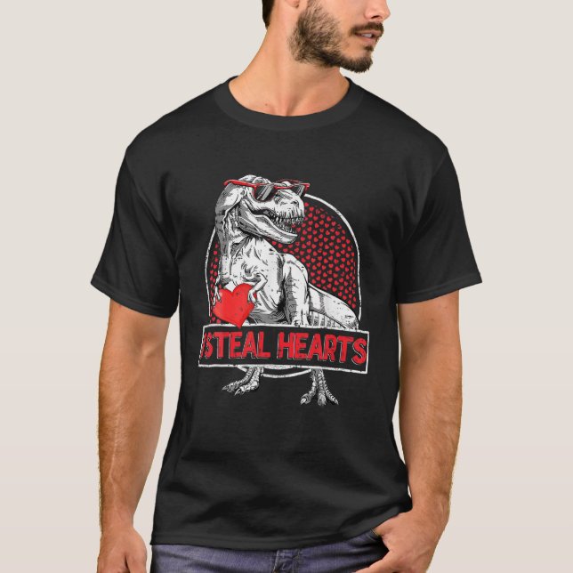Valentines day Älskare I Steal Hearts t Rex Dinosa T Shirt (Framsida)