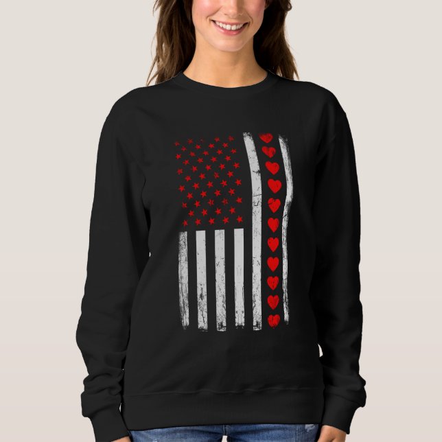 Valentines Day American Flag Hearts Him Her Boys G T Shirt (Framsida)