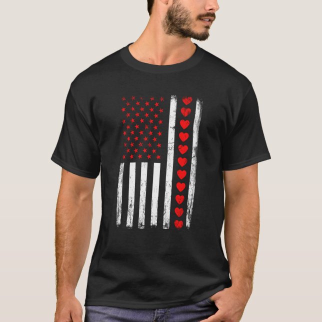 Valentines Day American Flag Hearts Him Her Boys G T Shirt (Framsida)