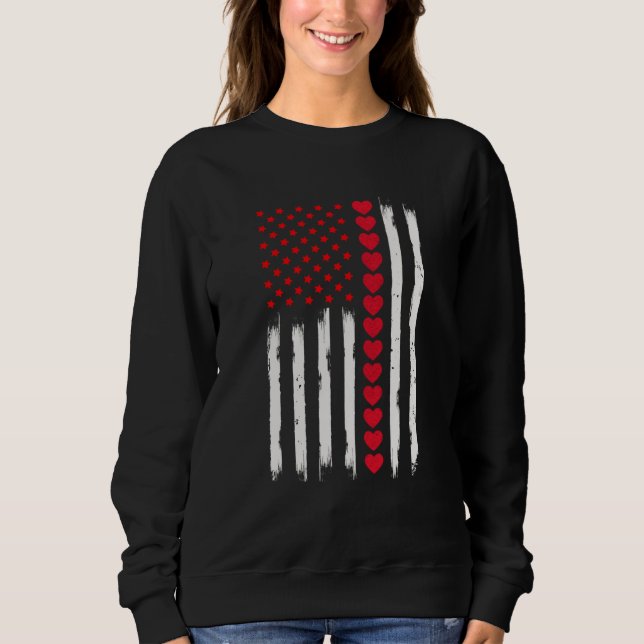 Valentines Day American Flag Hearts Valentine's da T Shirt (Framsida)