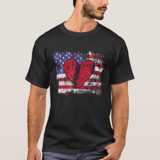 Valentines day American Flagga Red Hearts USA Patr T Shirt