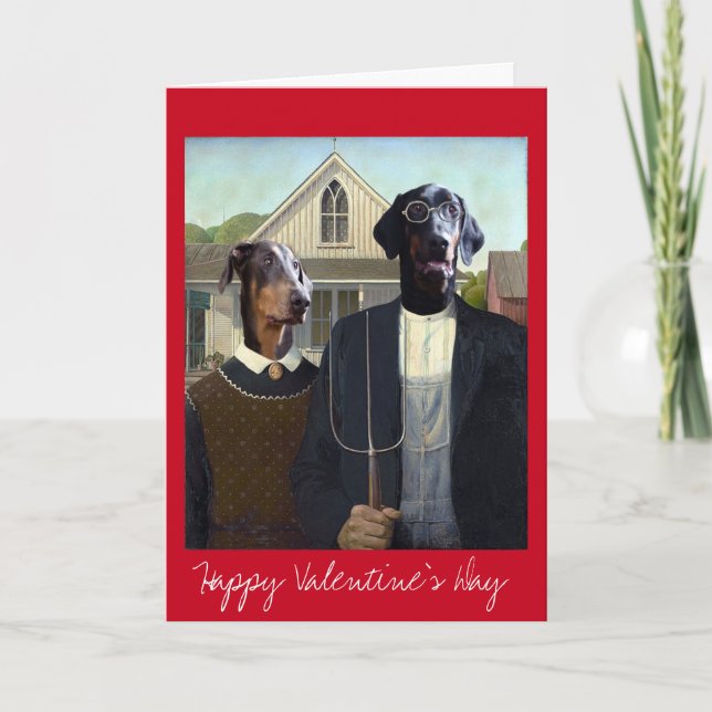 Valentines day American Gothic lusic Doberman hund Helgkort (Framsida)