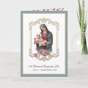 Valentines day Andlig Bouquet Virgin Mary Jesus Helgkort
