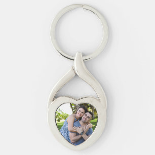 VALENTINES DAY ANPASSNINGSBAR PHOTO NECKLACE KEYCH TWISTED HEART SILVERFÄRGAD NYCKELRING