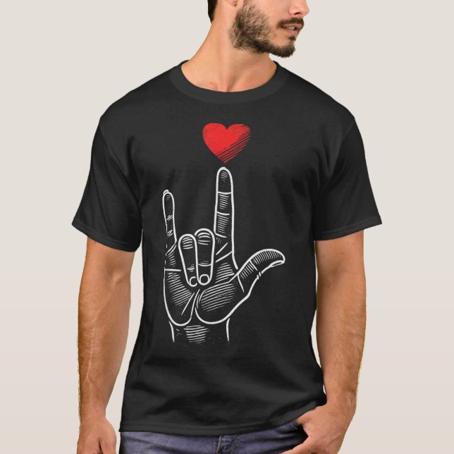 Valentines day Asl I Kärlek Du skriver under språk T Shirt (Framsida)