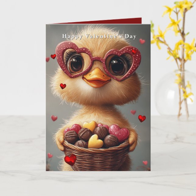 Valentine's Day Baby Duck Heart Glasses Kort (Gul blomma)