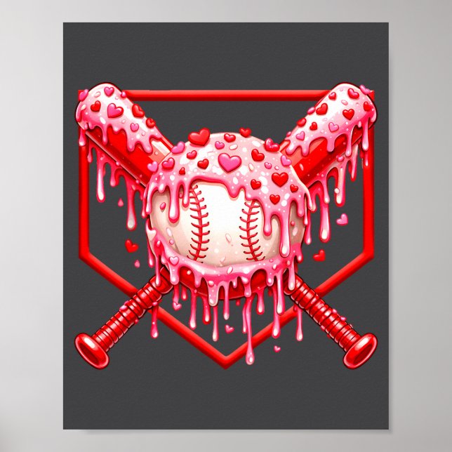 Valentines Day Baseball Boys Ice Cream Drip Heart  Poster (Framsidan)