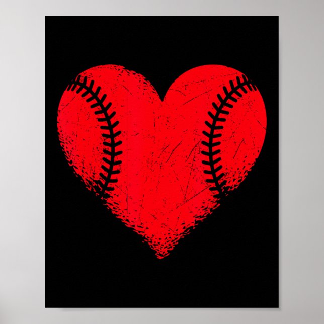 Valentines day Baseball Heart Sport Boys Tonåringa Poster (Framsidan)