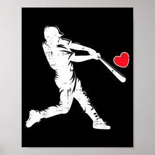 Valentines Day Baseballslagare Silhuett Hjärta Mig Poster