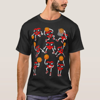 Valentines day Basketball Heart Dunking Dribbling T Shirt