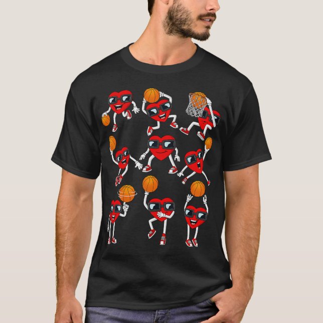 Valentines day Basketball Heart Dunking Dribbling T Shirt (Framsida)