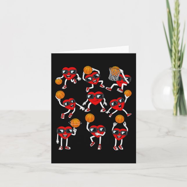 Valentines day Basketball Heart Player Boys Kids Kort (Framsida)