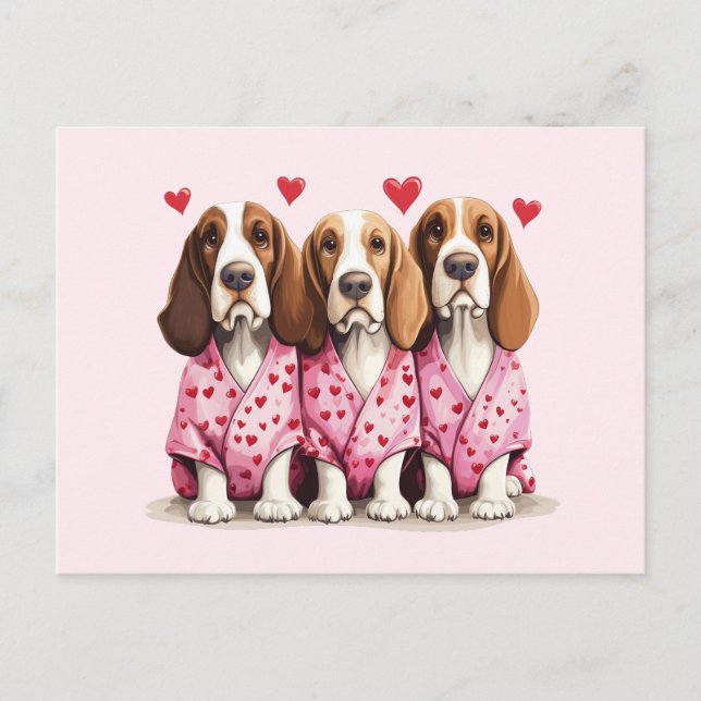 Valentines day Basset Hound Hundar Helg Vykort (Framsida)