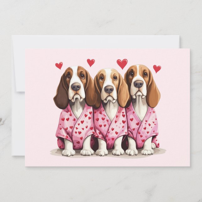Valentines day Basset Hound Hundar Julkort (Framsida)